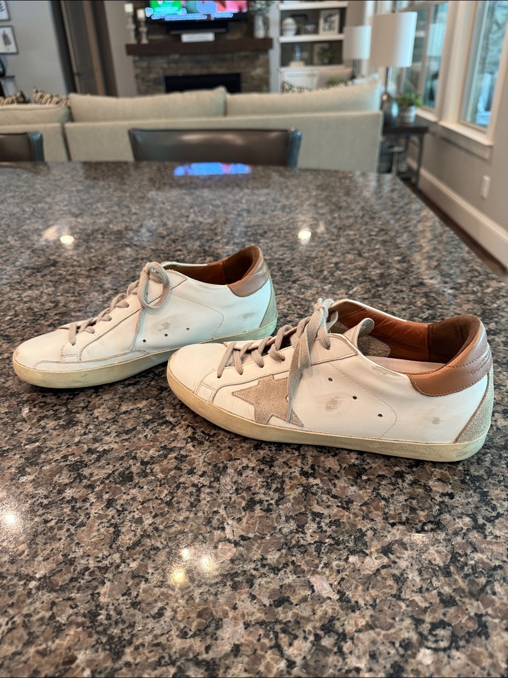 Golden Goose Super Star Classic White Leather Sneakers with Tan/Brown Accents